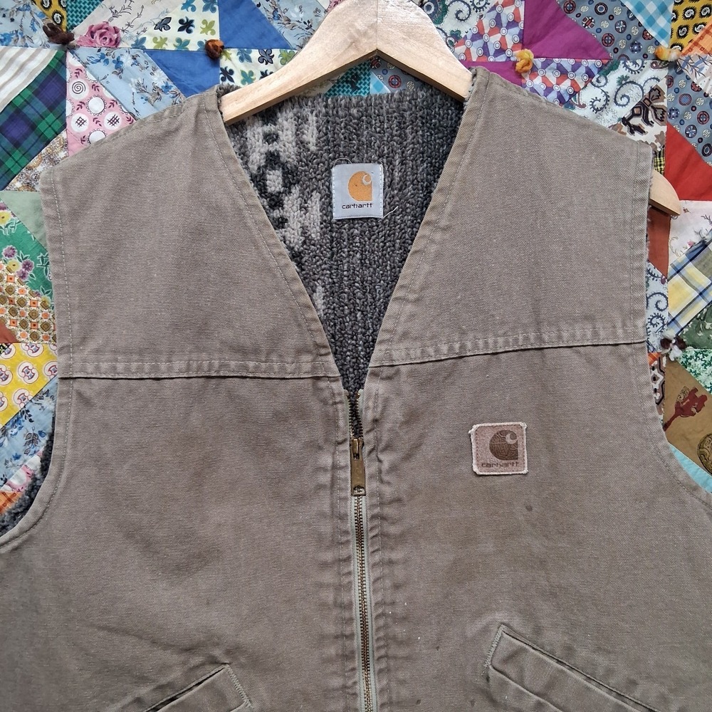 Vintage Carhartt Canvas Vest Southwest Aztec Lined Size Large‎ Faded Brown - Picture 2 of 9